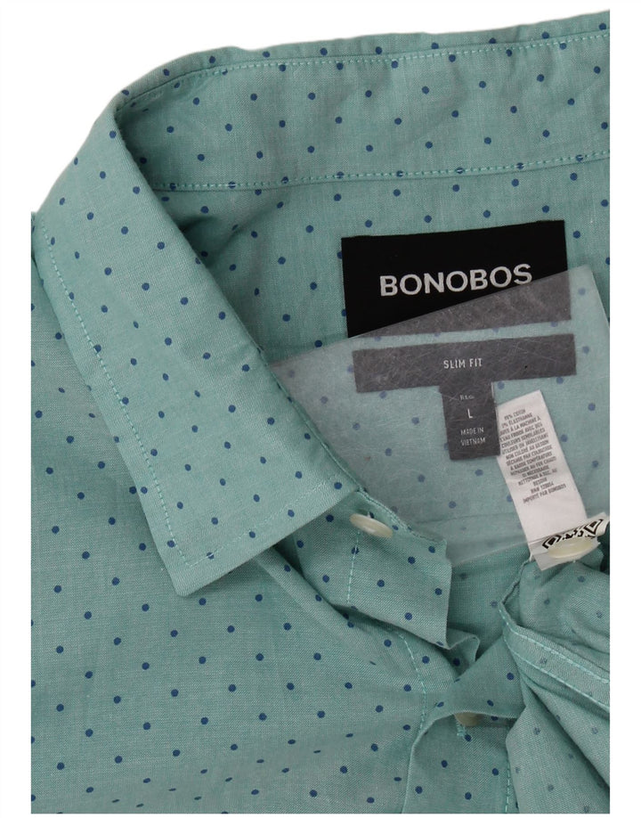 BONOBOS Męska koszula slim fit z krótkim rękawem, duża, niebieska, bawełniana w kropki
