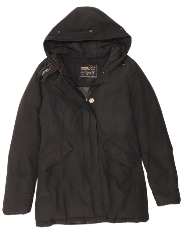 Damska ocieplana kurtka z kapturem Woolrich UK 10, mała, czarna bawełna