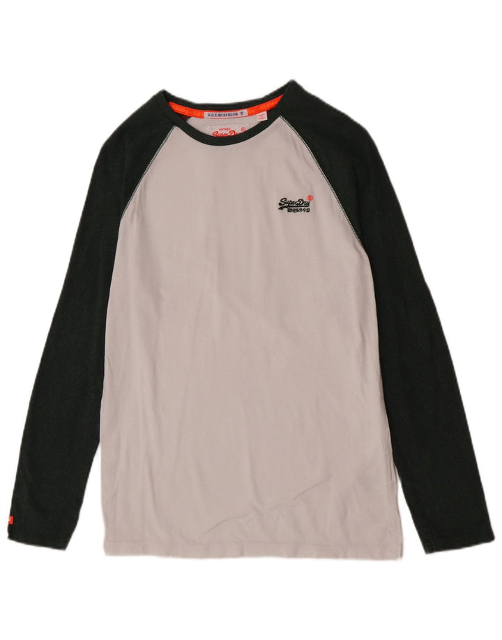 Męski top Superdry z długim rękawem, mały, biały, bawełniany w bloki kolorów