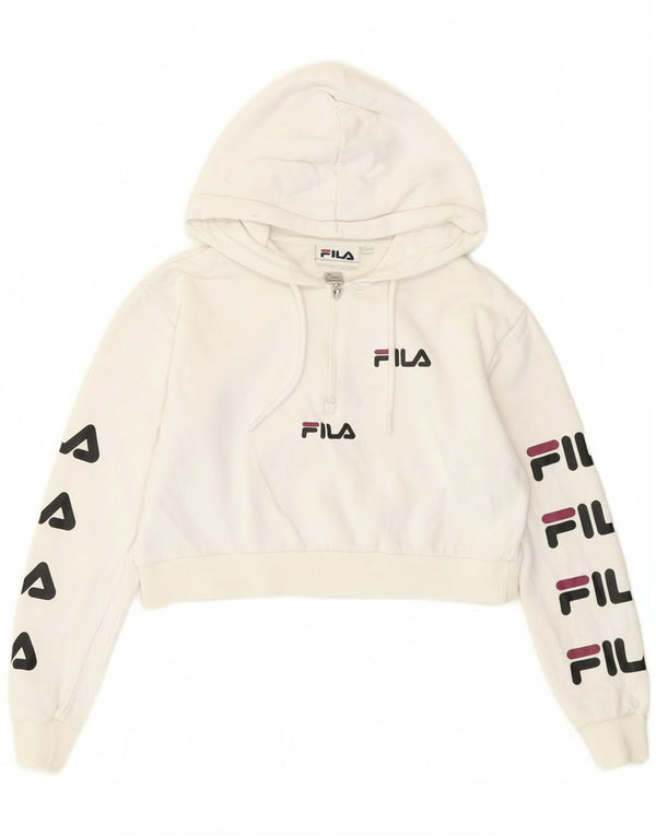 Damska bluza z kapturem Fila Crop Graphic, oversize UK 4 XS, biała bawełna