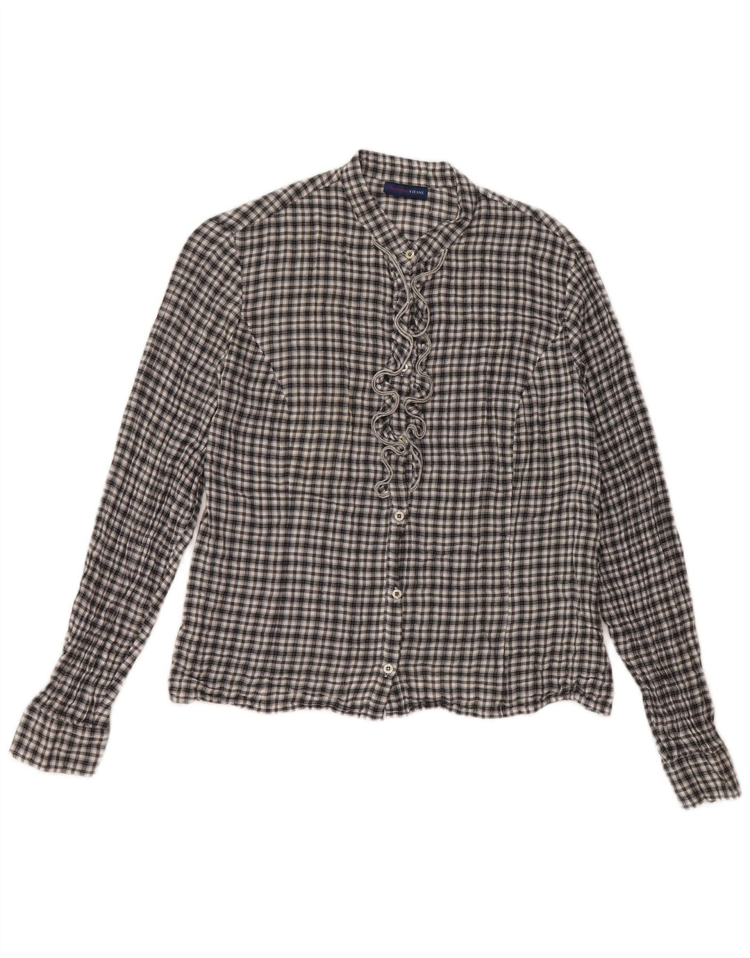 Koszula damska Trussardi Jeans z falbaną z przodu UK 14, duża, czarna, bawełniana w kratę