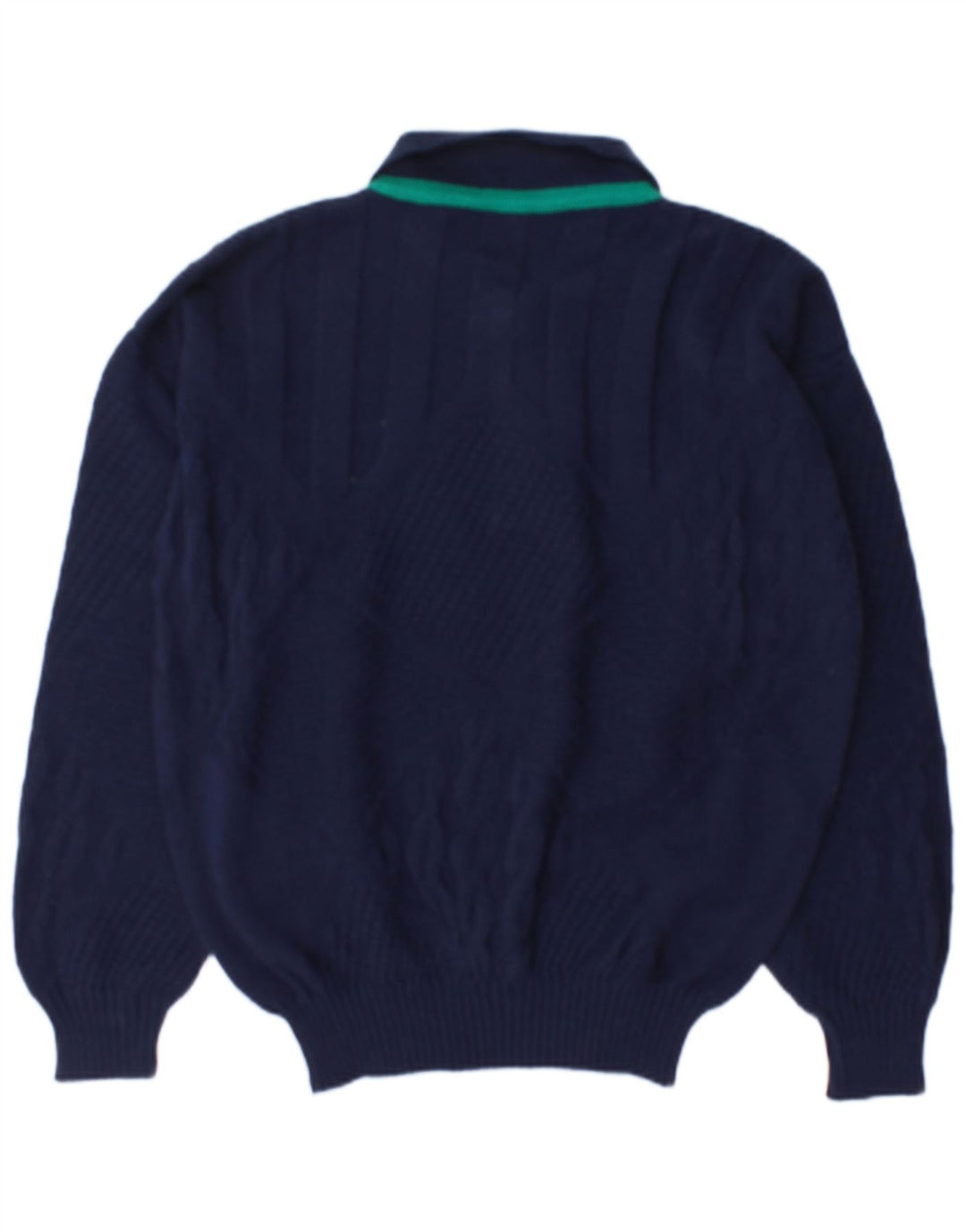 Vintage męski sweter polo z dekoltem w serek, duży granatowy wełniany