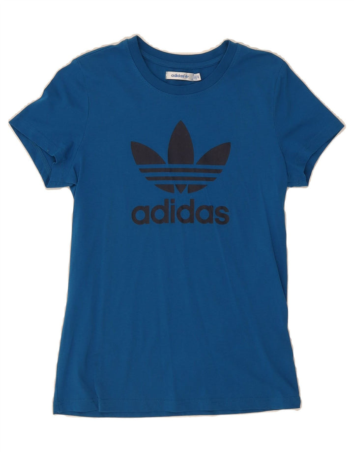 ADIDAS Womens Graphic T-Shirt Top IT 40 Small Blue Cotton Vintage Adidas and Second-Hand Adidas from Messina Hembry 