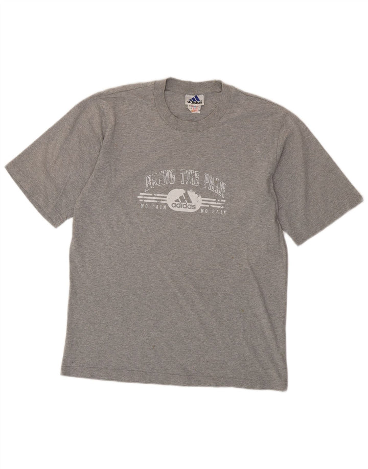 Męski T-shirt z grafiką ADIDAS, mały, szary, bawełniany