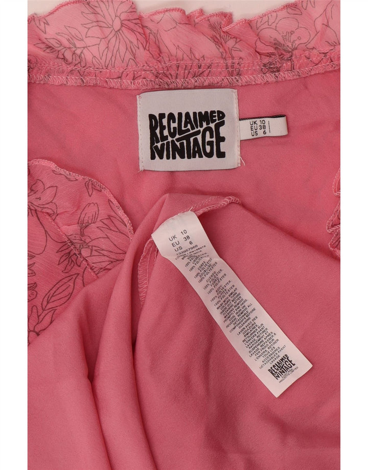 Vintage damska sukienka o linii A bez rękawów UK 10 Mały różowy kwiatowy poliester
