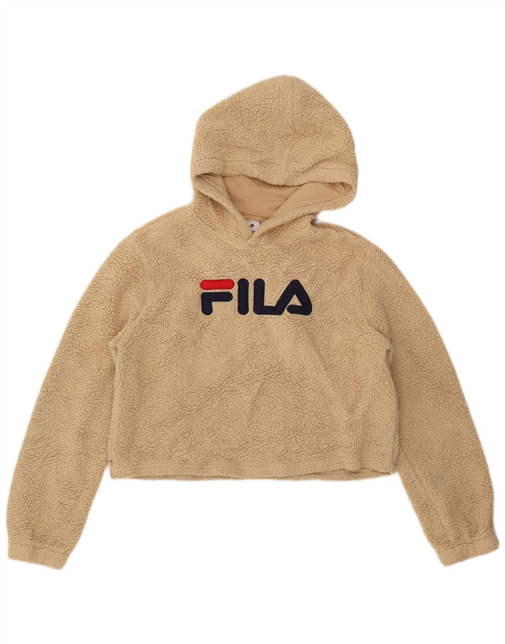 Damski sweter polarowy FILA Crop Graphic UK 16, duży, beżowy poliester