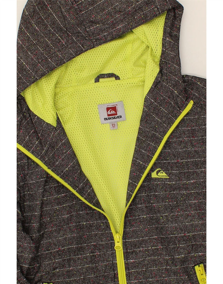 QUIKSILVER Boys Hooded Rain Jacket 11-12 Years Grey Striped Polyester Vintage Quiksilver and Second-Hand Quiksilver from Messina Hembry 