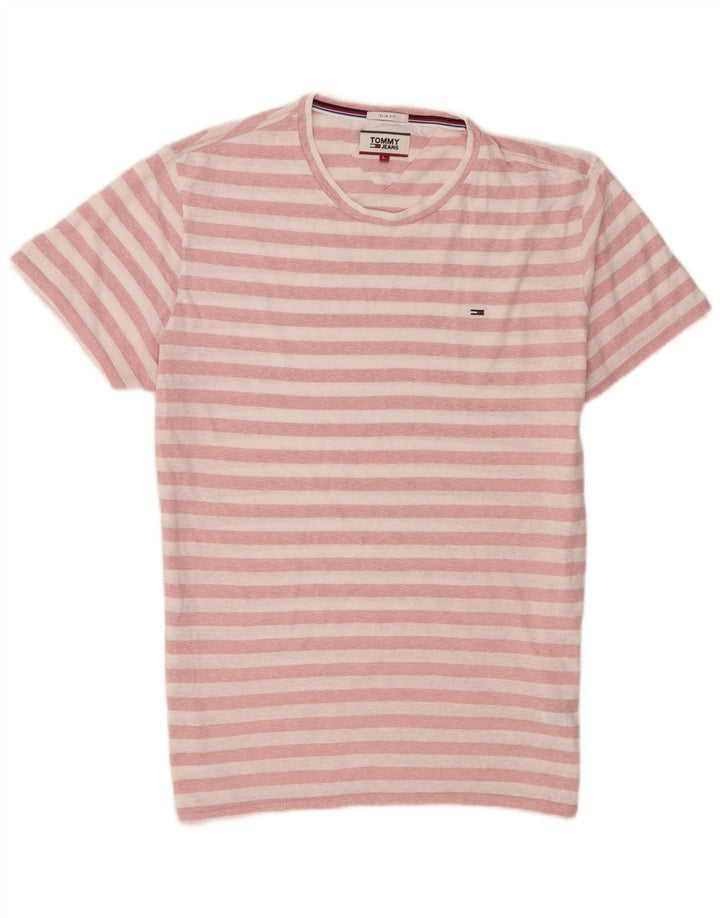 T-shirt męski Tommy Hilfiger z poliestru w duże różowe paski