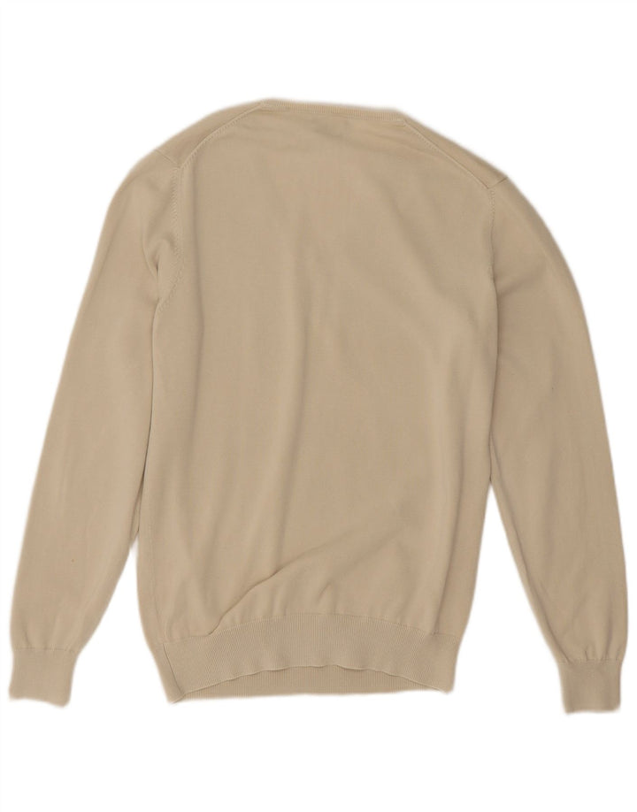 Męski sweter Massimo Dutti z dekoltem w kształcie litery V, średnio beżowy, bawełniany