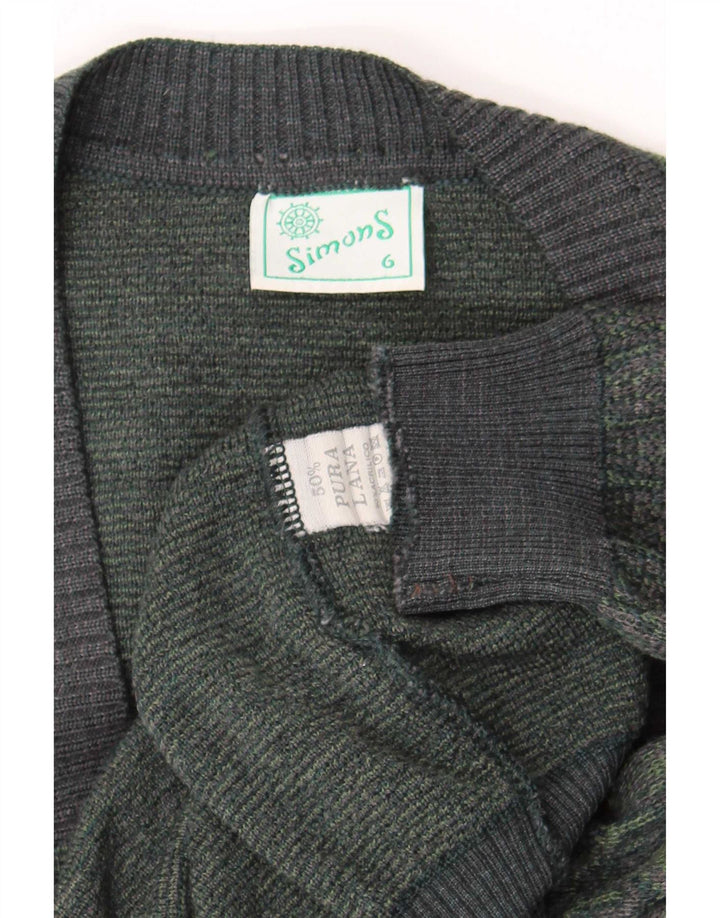 Sweter męski w stylu vintage, duży, zielony, geometryczny, wełniany