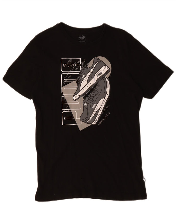 Męski T-shirt z grafiką Puma, mały, czarny, bawełniany