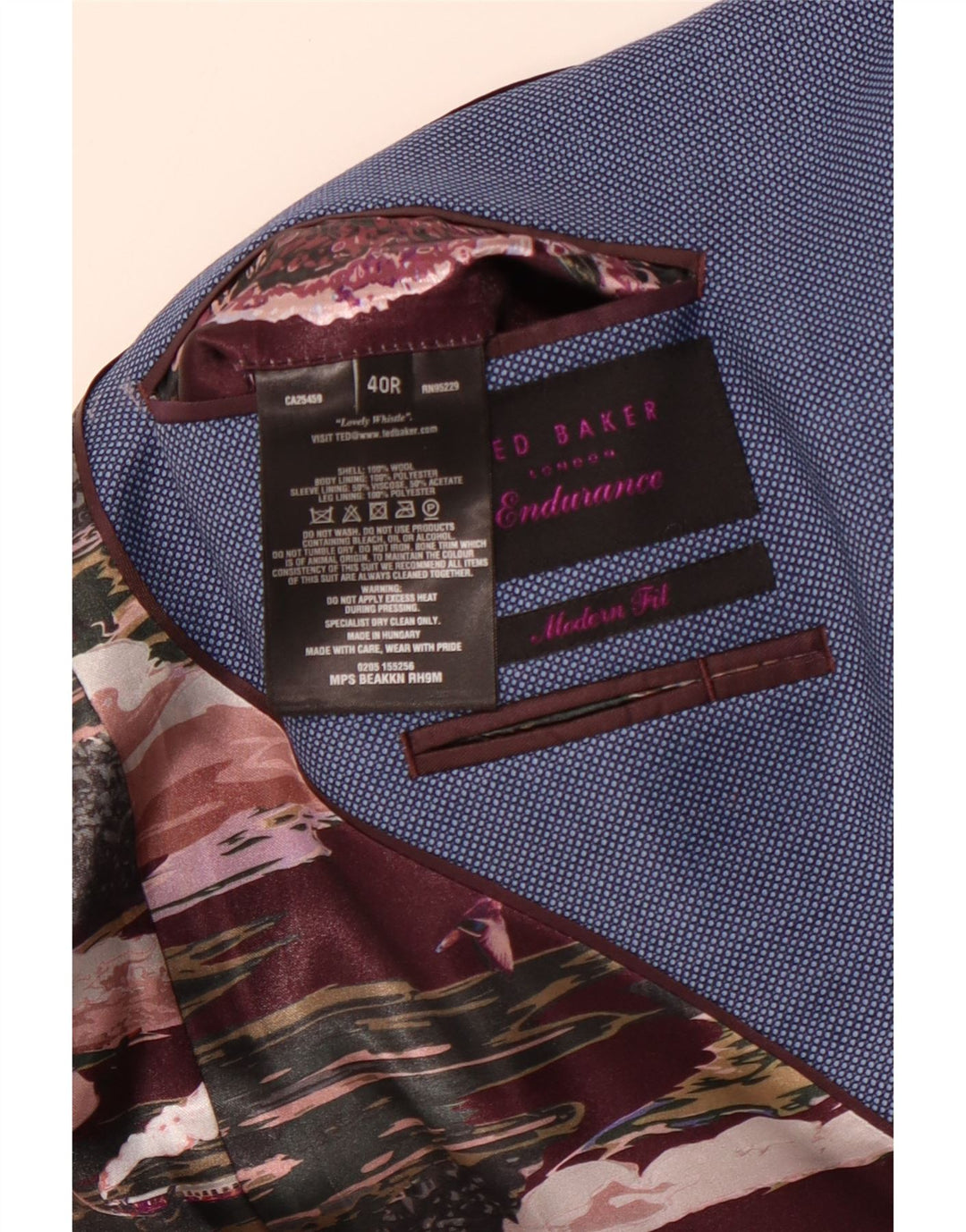 TED BAKER Męska marynarka zapinana na 2 guziki, nowoczesny krój, UK 40, duże, niebieskie kropki