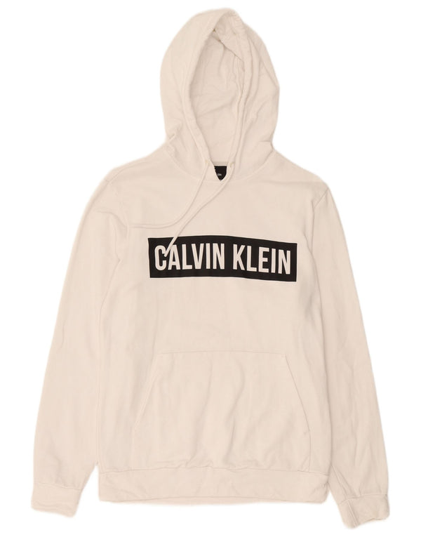 Męski sweter z kapturem Calvin Klein z grafiką, bawełniany, w kolorze średniej bieli