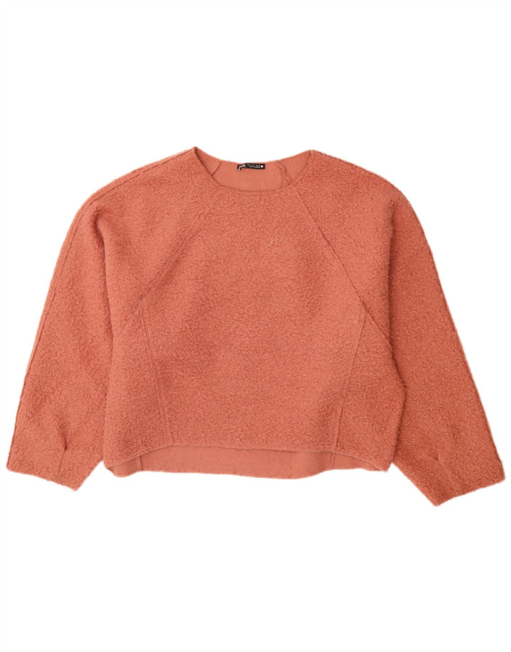 Damski sweter oversize z dekoltem w łódkę Zara UK 16, duży, różowy poliester