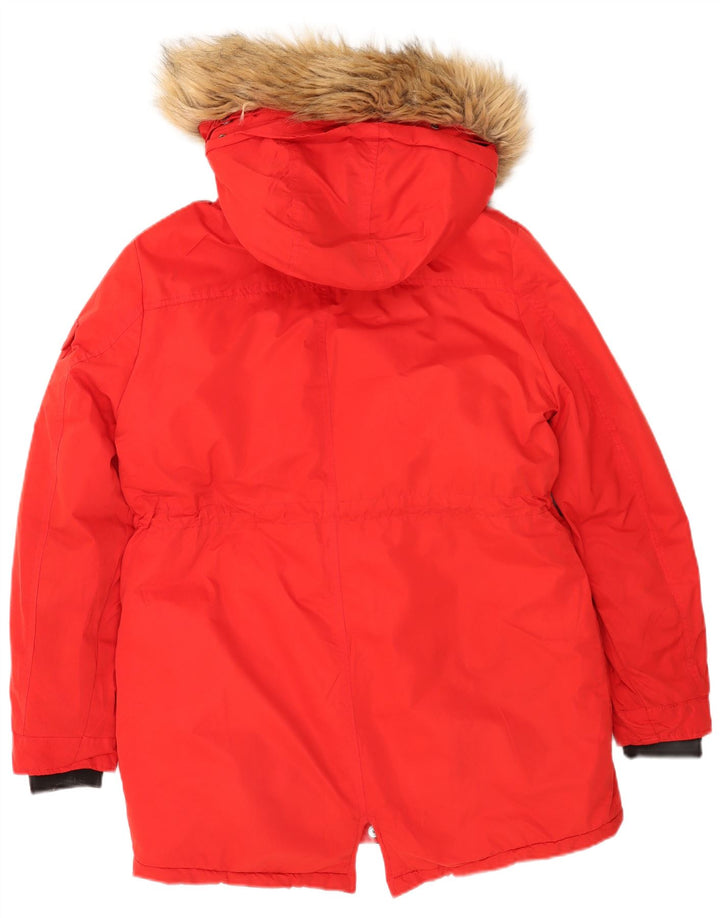 Damska kurtka parka z kapturem Superdry UK 14, duża, czerwona, poliester