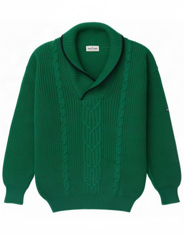 Vintage męski sweter z szalowym dekoltem XL zielony akryl