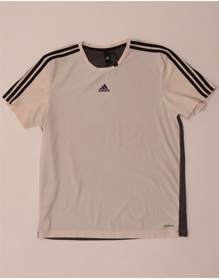 Męska koszulka Adidas Aeroready Top, duża, biała, poliestrowa z blokami kolorów