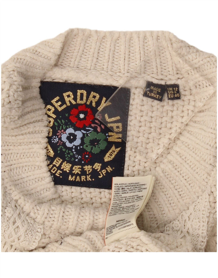 Damski sweter oversize Superdry z okrągłym dekoltem UK 12, średni złamanej bieli