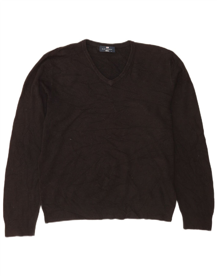 Męski sweter Marks & Spencer Blue Harbor z dekoltem w kształcie litery V, duży, czarny, akrylowy