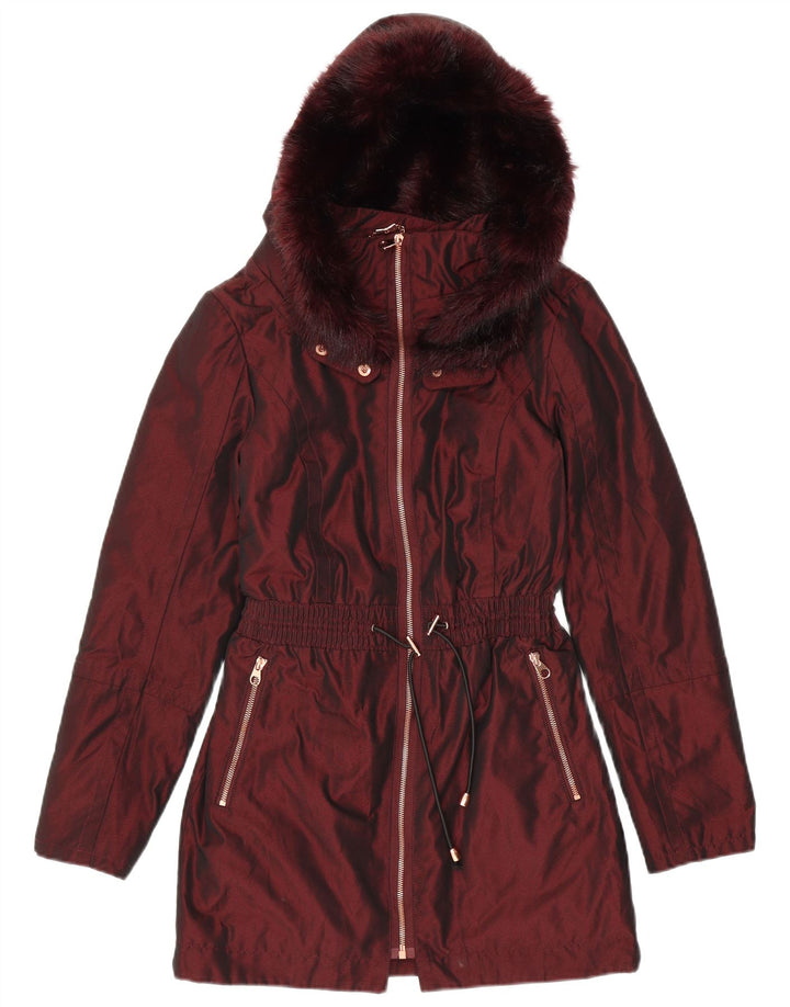 Damska kurtka parka z kapturem Ted Baker, rozmiar 1 XS, bordowy poliester