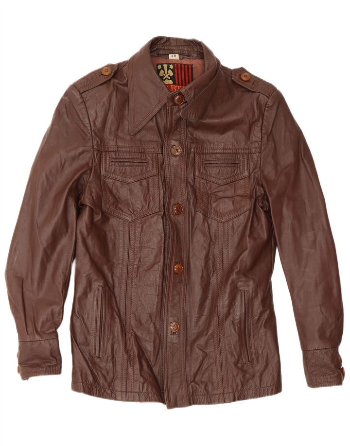 Męska skórzana kurtka wojskowa w kratę IT 48 Średniobrązowa skóra