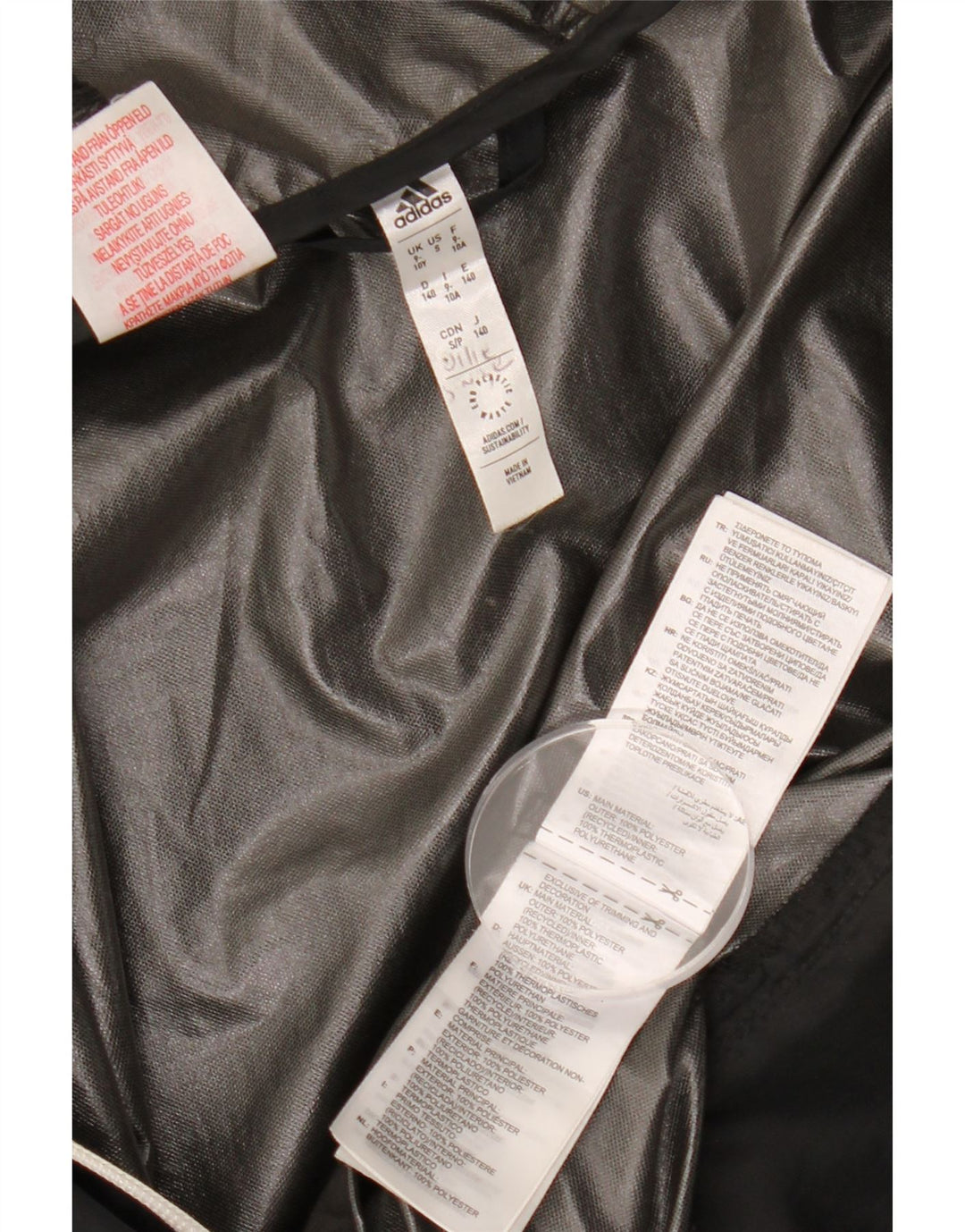 Chłopięca kurtka wiatrówka ADIDAS z kapturem, 9-10 lat, czarna, poliester