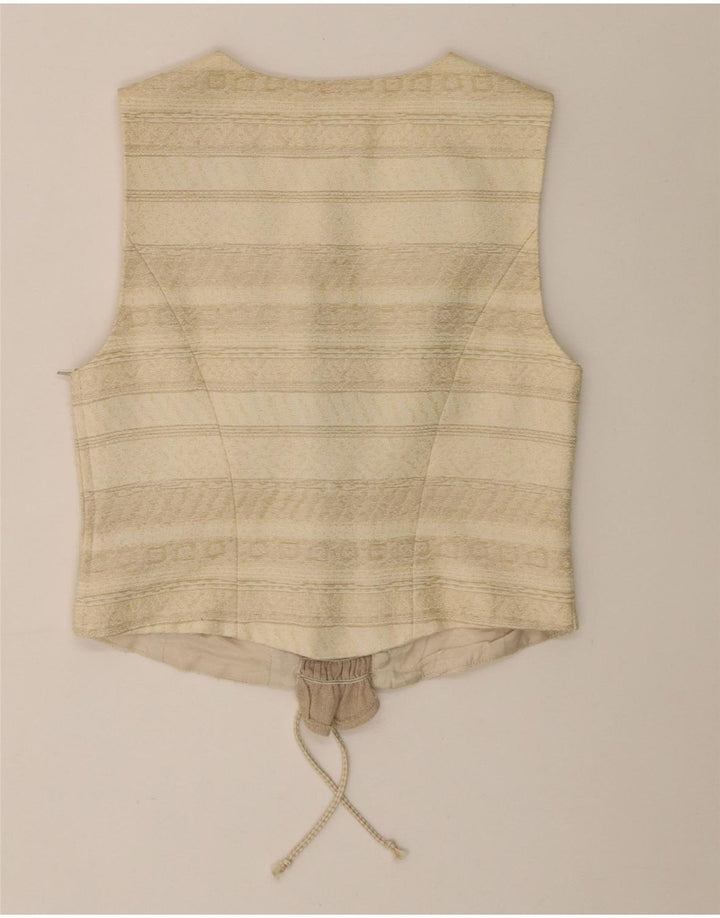 Vintage damski krótki top UK 12 w średnie beżowe paski z octanu