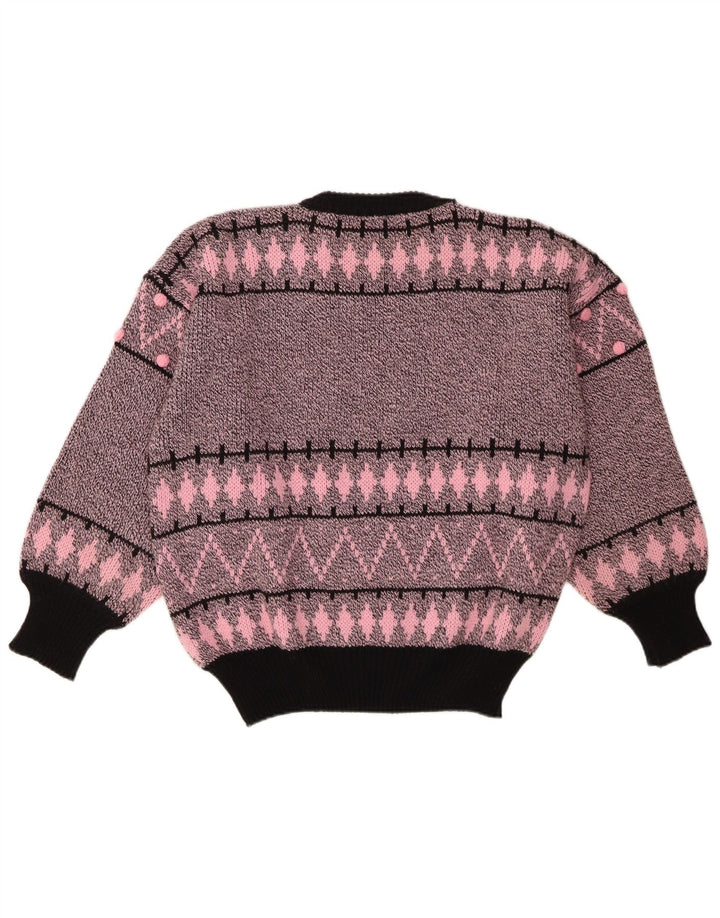 Sweter damski w stylu vintage z okrągłym dekoltem EU 40/42 Średni różowy geometryczny