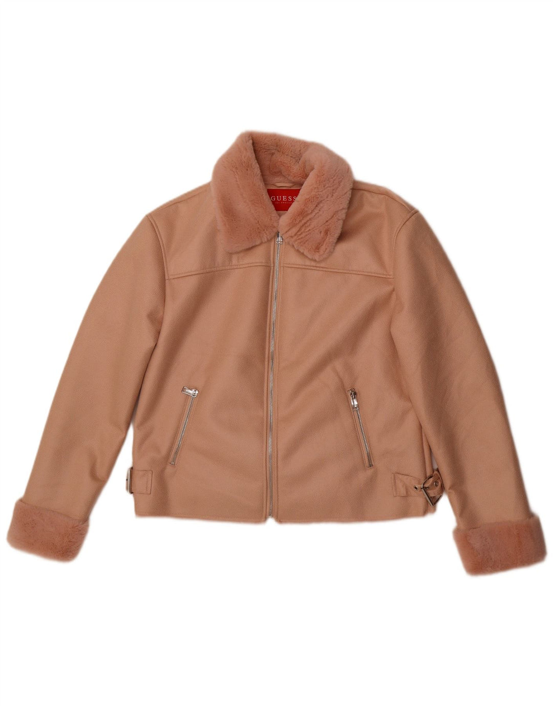 Damska kurtka Guess ze sztucznej skóry Sherpa UK 12, średni różowy poliester