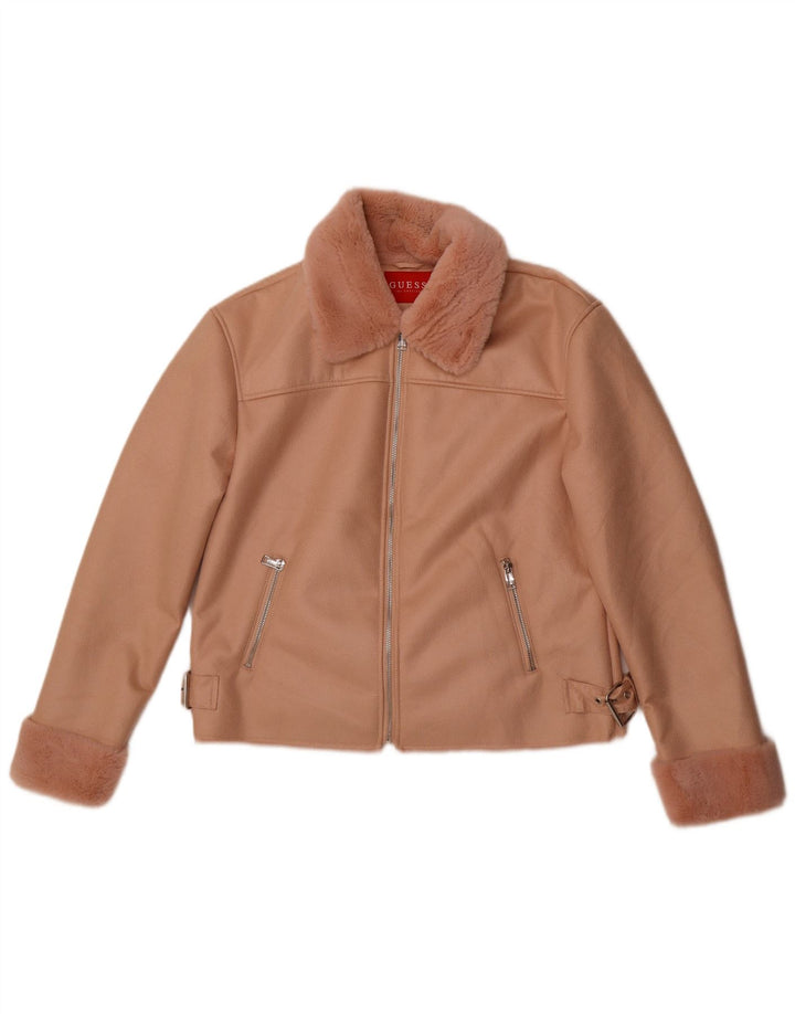 Damska kurtka Guess ze sztucznej skóry Sherpa UK 12, średni różowy poliester