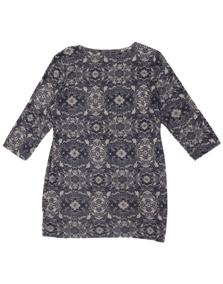 Marks & Spencer Womens 3/4 Sleeve Tunic Top UK 14 Medium Grey Floral