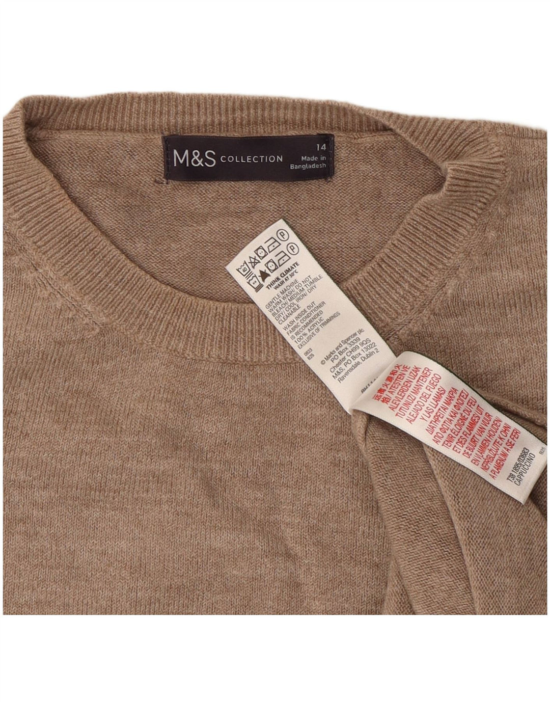Marks & Spencer Damski sweter z okrągłym dekoltem, UK 14, średni beż, akryl