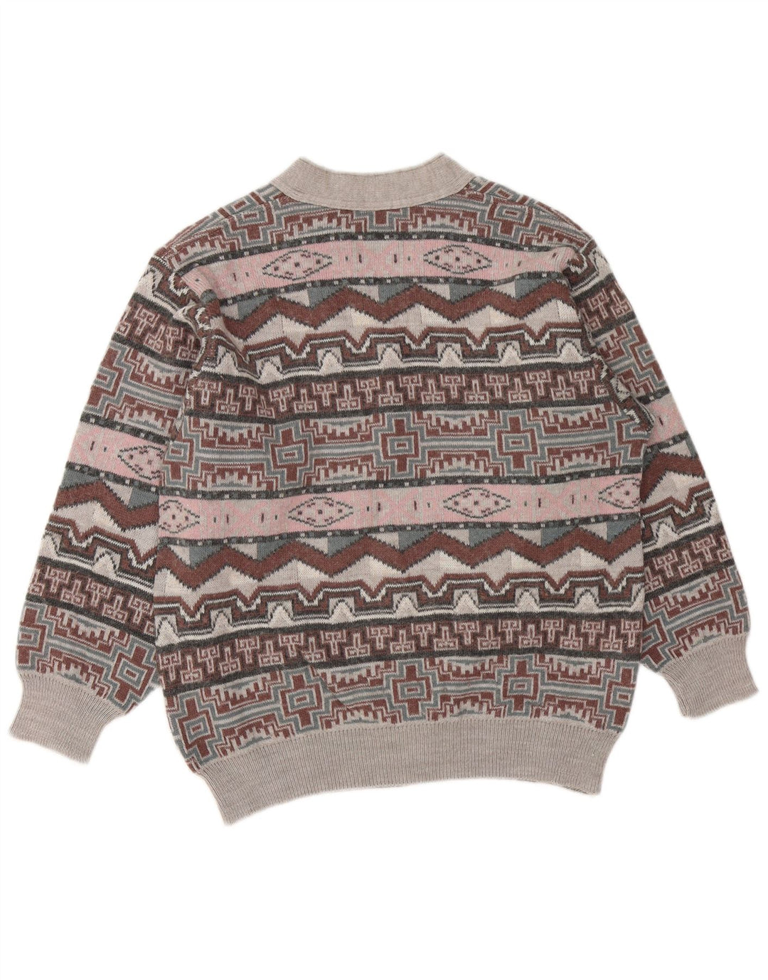 Męski sweter VINTAGE z dekoltem w kształcie litery V, średnioszary, geometryczny