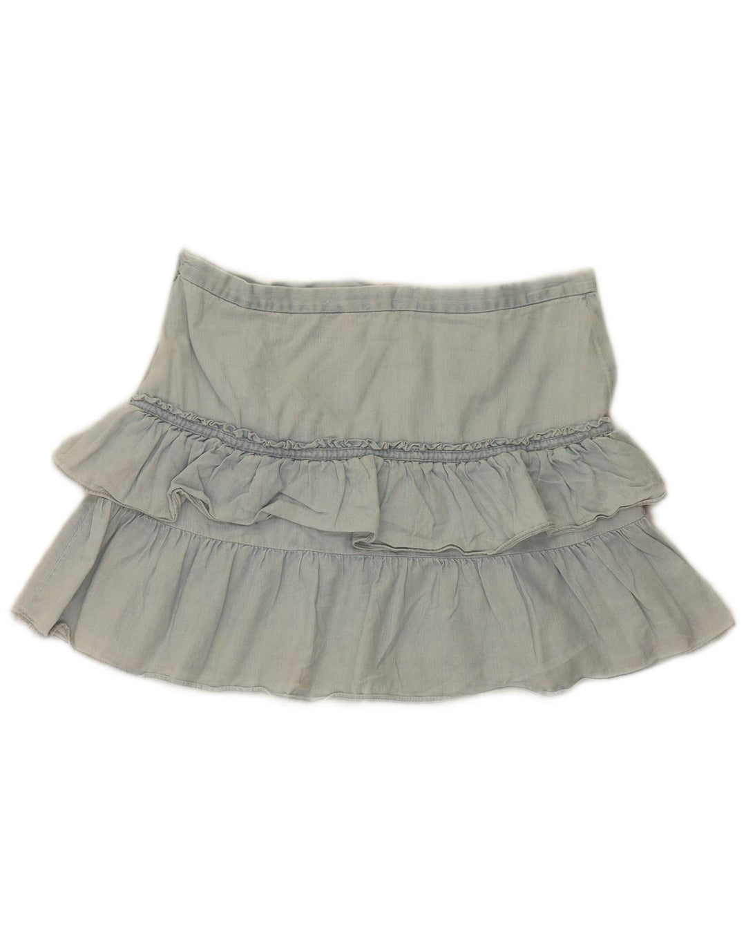 Damska spódnica jeansowa French Connection Mini z falbaną UK 12 Medium W32 niebieska