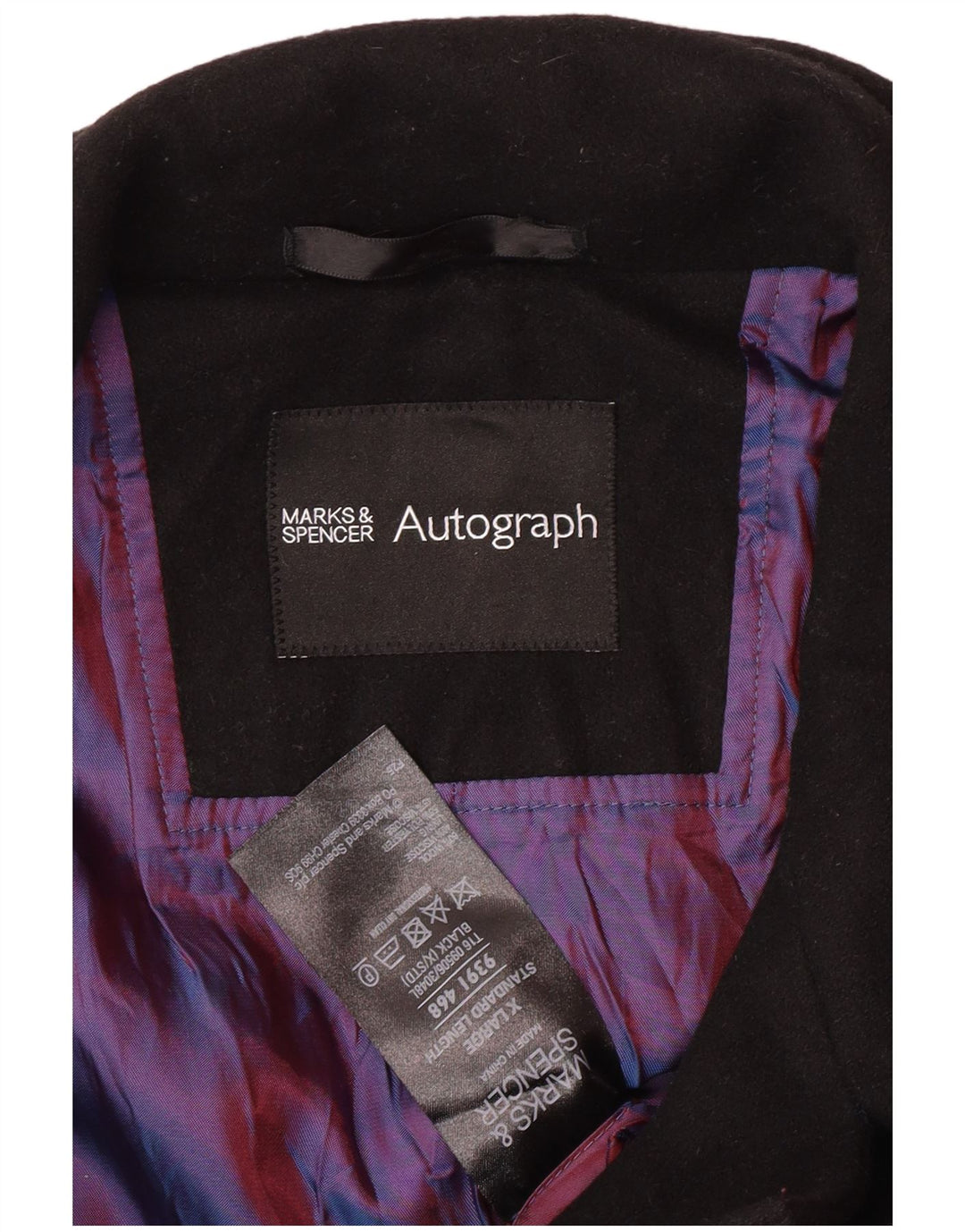 MARKS & SPENCER Męski płaszcz grochowy z autografem UK 42 XL, czarna wełna