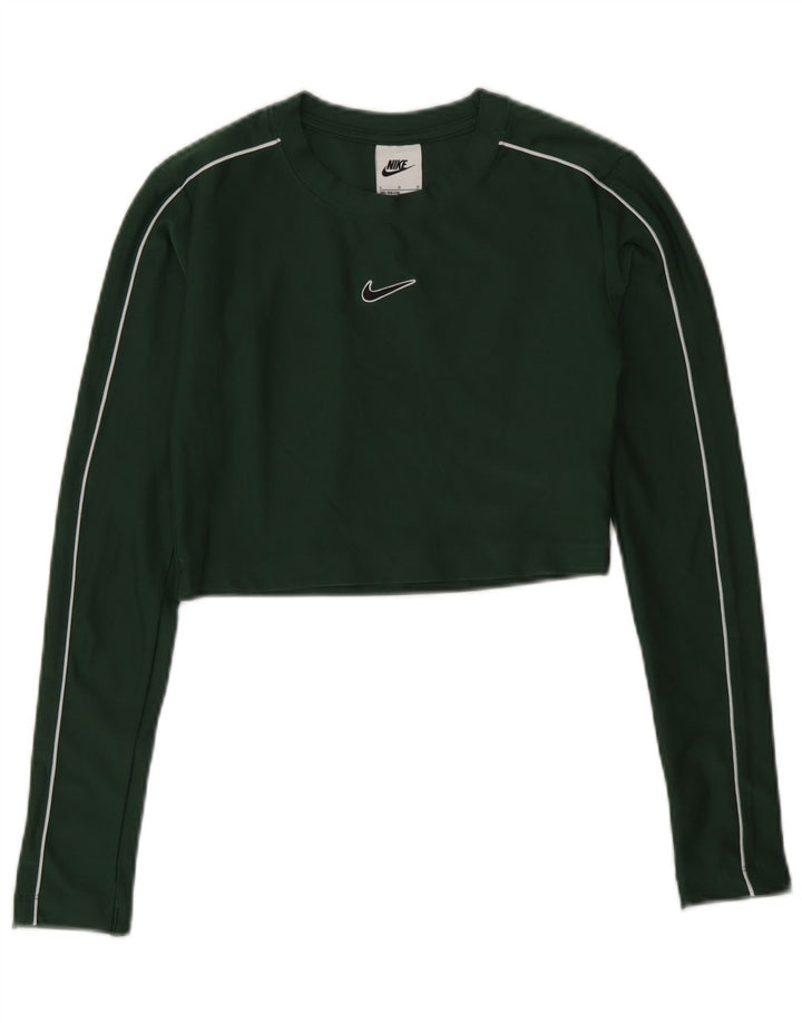 Dziewczęca krótka koszulka Nike z długim rękawem, 12-13 lat, duża, zielona, poliestrowa