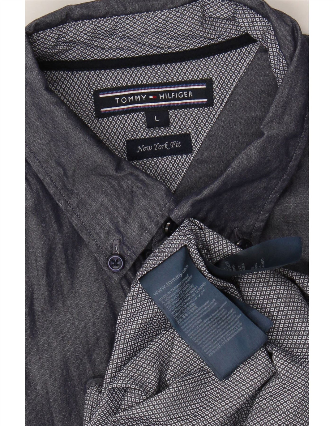 TOMMY HILFIGER Mens Shirt Large Navy Blue Cotton Vintage Tommy Hilfiger and Second-Hand Tommy Hilfiger from Messina Hembry 