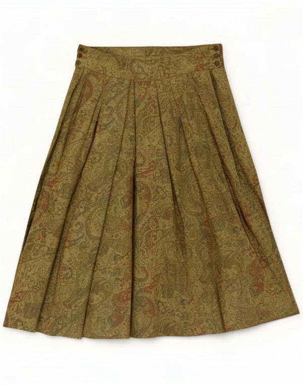 Damska plisowana spódnica w stylu vintage UK 12 Medium W28 Zielona wiskoza Paisley