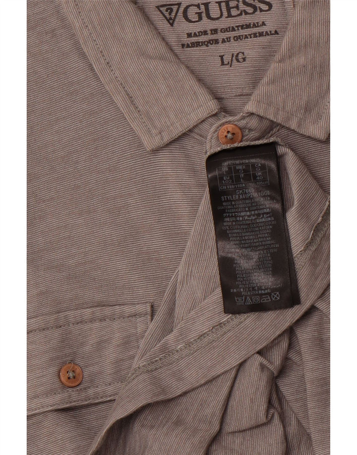 Męska wojskowa koszulka polo GUESS, duża, szara, bawełniana w prążki