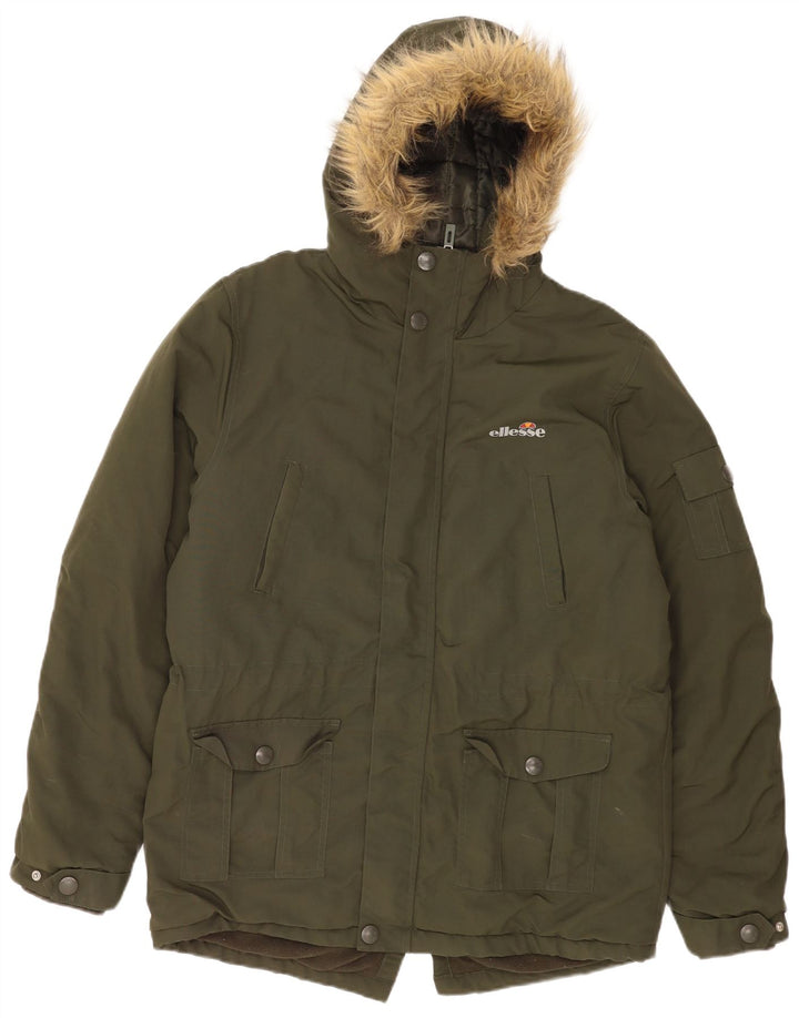Męska kurtka parka z kapturem Ellesse UK 38, średni nylon khaki