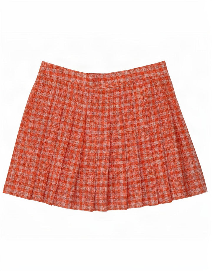 Damska plisowana spódnica Zara Mini Knife, duża W30, pomarańczowa kratka, poliester