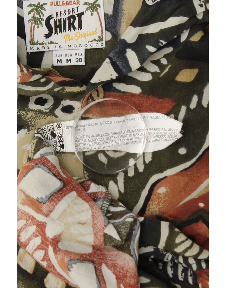 PULL & BEAR Mens Abstract Pattern Short Sleeve Shirt Medium Brown Hawaiian