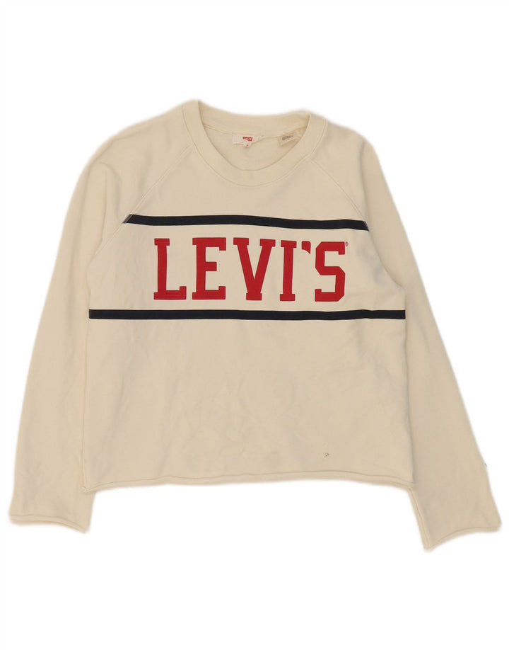 LEVI'S Girls Crop Graphic Sweatshirt Jumper 13-14 Years Medium Off White