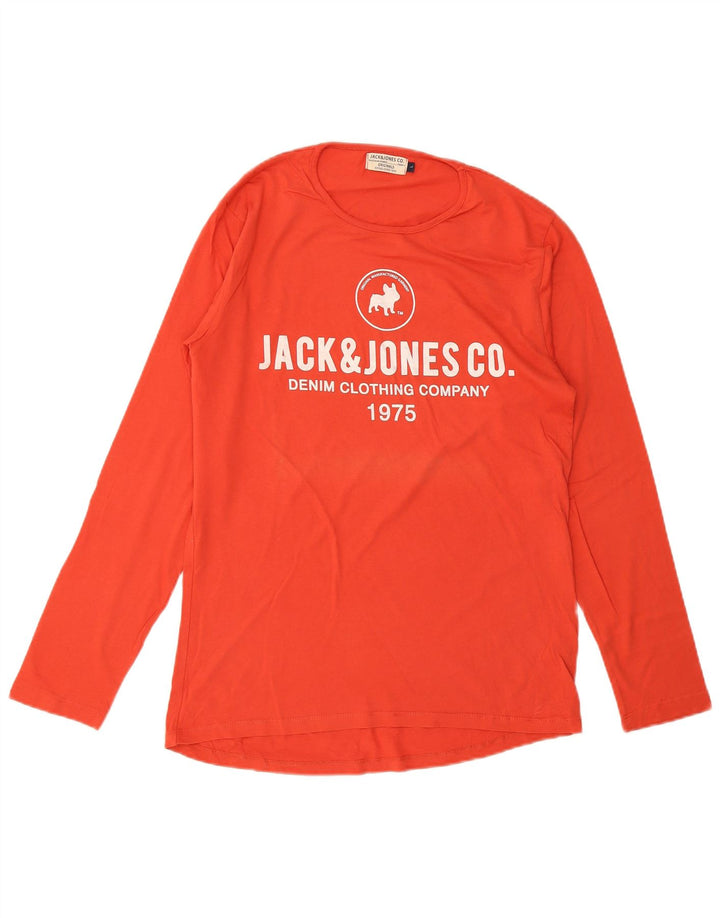 Męski top graficzny JACK & JONES z długim rękawem, duży, pomarańczowy, bawełniany