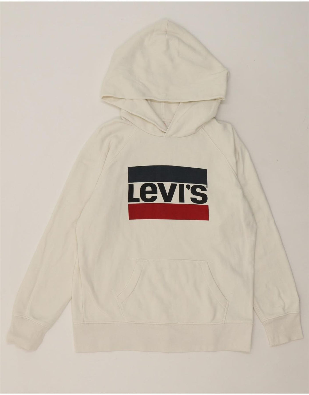 LEVI'S Mens Graphic Hoodie Jumper Small White Cotton Vintage Levi's and Second-Hand Levi's from Messina Hembry 