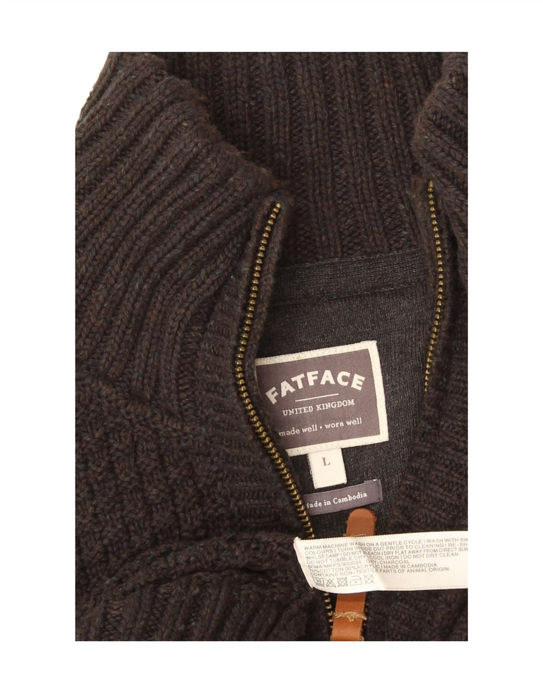 Męski sweter z zamkiem błyskawicznym Fat Face, duży, szary, bawełniany