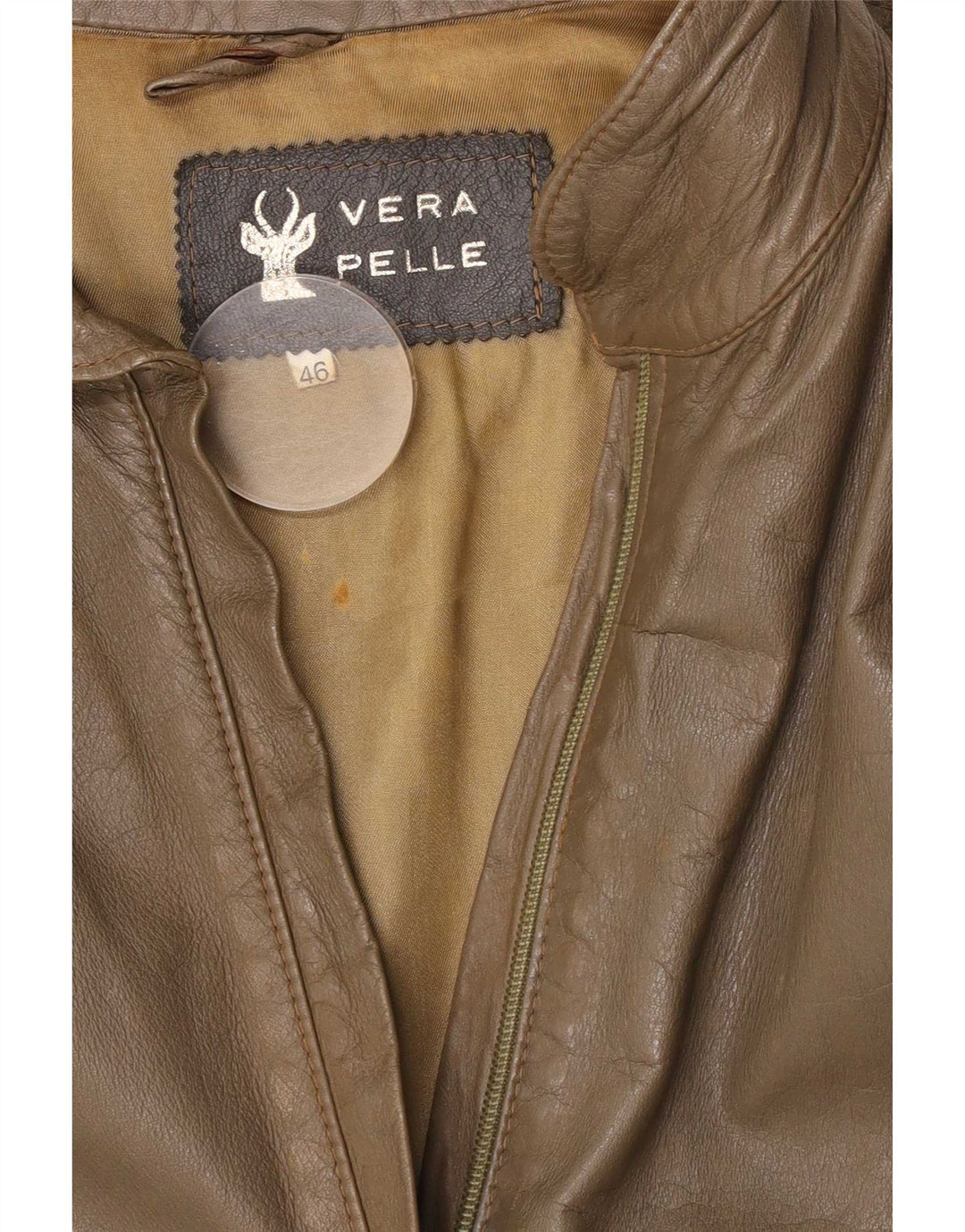 Damska kurtka skórzana w stylu vintage IT 46, duża skóra khaki