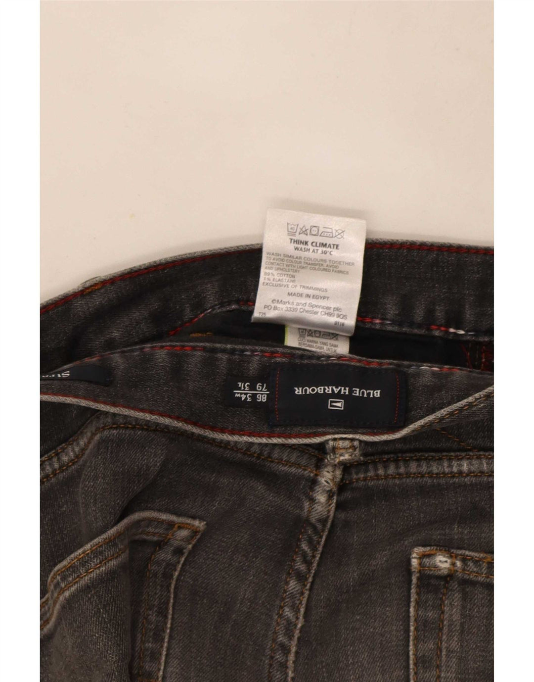 Marks & Spencer Męskie niebieskie dżinsy Harbor Straight W34 L29 Szara bawełna