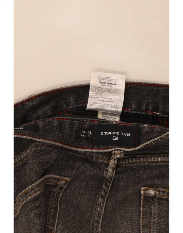 Marks & Spencer Męskie niebieskie dżinsy Harbor Straight W34 L29 Szara bawełna
