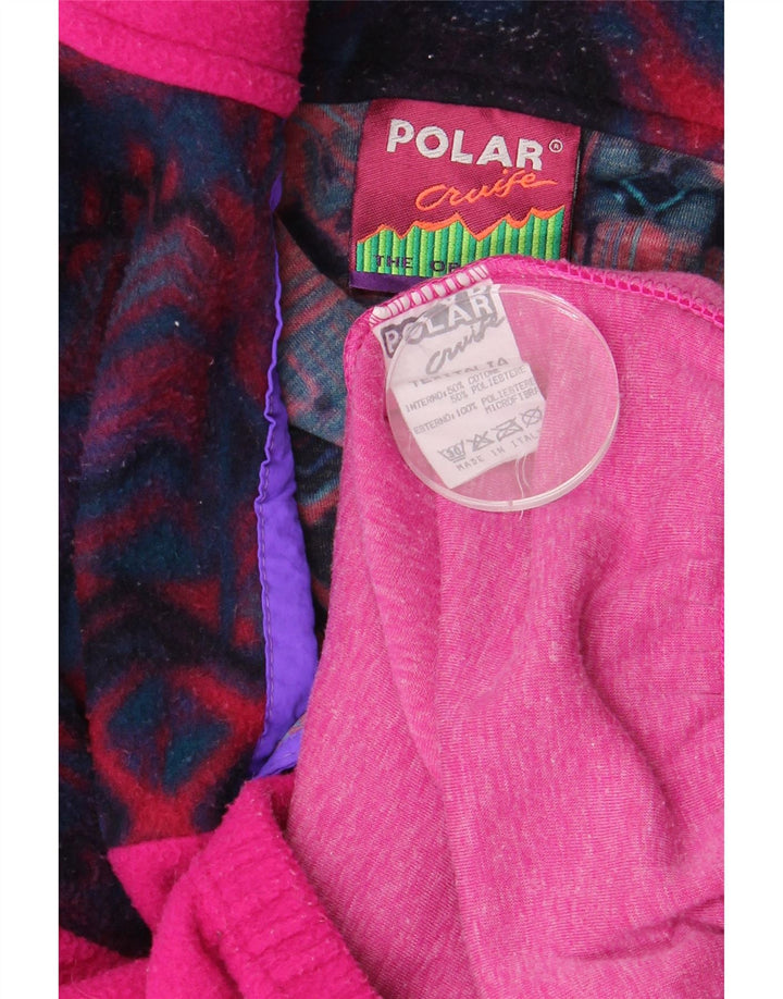 Vintage męski sweter polarowy z guzikami pod szyją, mały, różowy, geometryczny, bawełniany